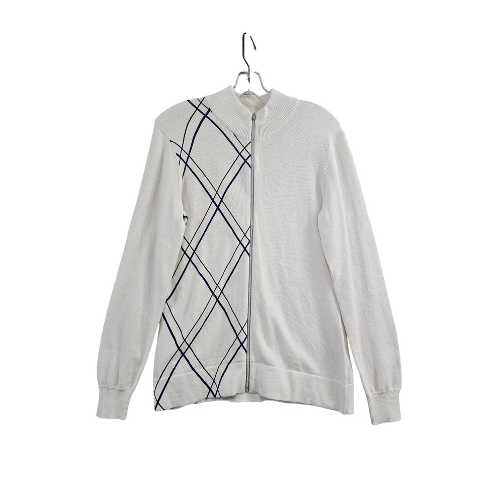 Annika Cutter & Buck Womens White Argyle Full Zip Sweater Mock Neck LAS04705WH M